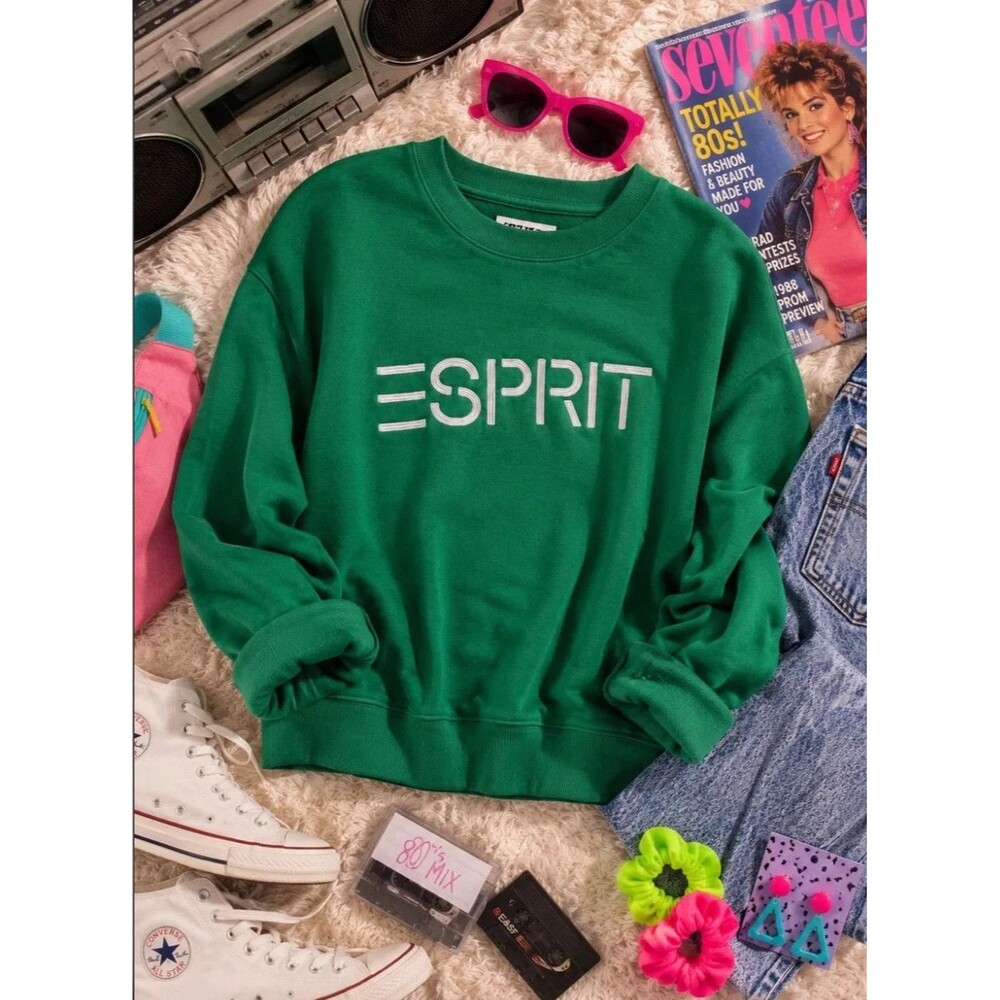 Esprit Green Embroidered Logo Crewneck Sweatshirt NWT XS - Picture 4 of 5